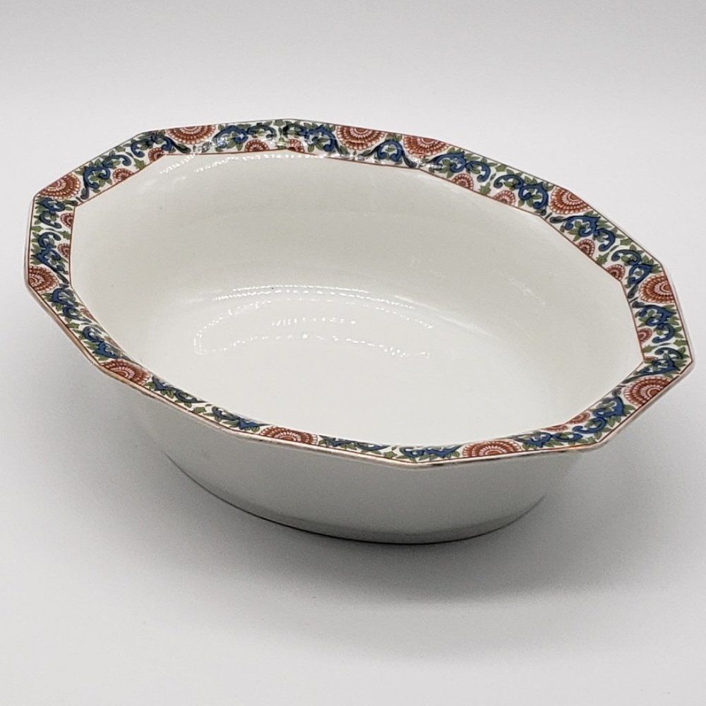 Limoges PL France Vintage Porcelain Blue Red Green Floral Dodecagon Serving Bowl